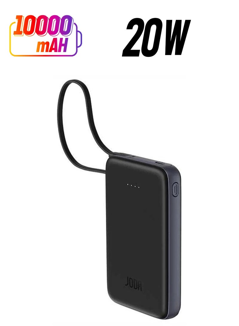 جودا بطارية محمولة JODA بسعة 10000 مللي أمبير - شحن سريع بقوة 20 واط مع كابل مدمج، تصميم نحيف ومثالي للتنقل. - Image 1