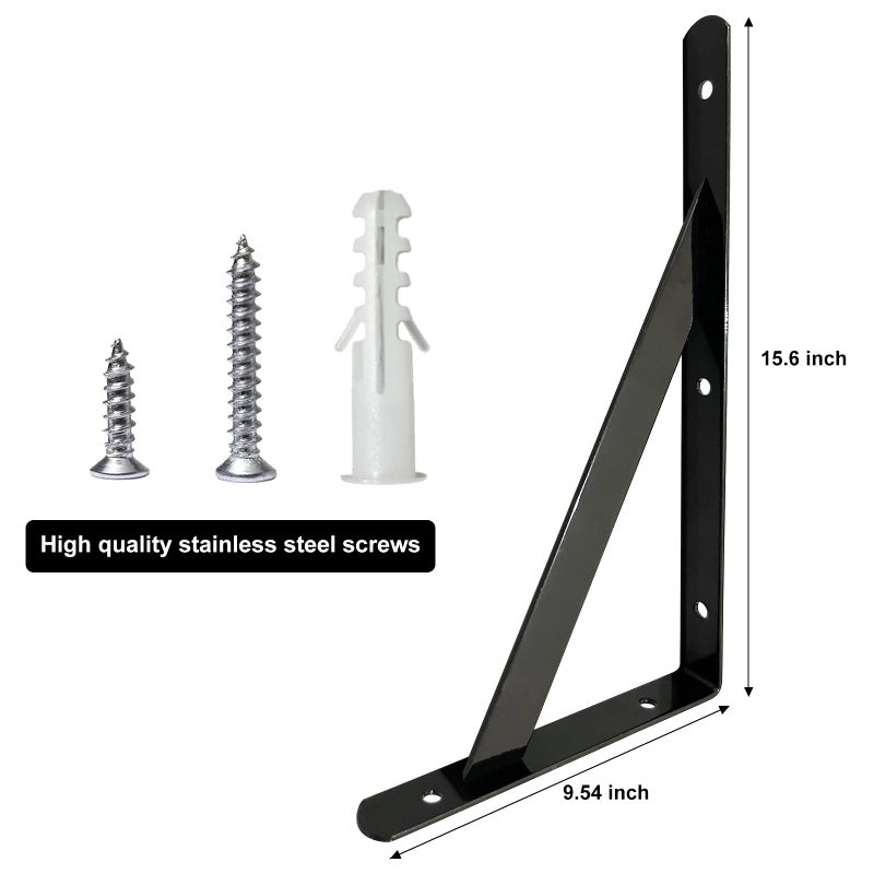 Medach Shelf Brackets 16 Inch x 10 Inch, Heavy Duty Shelf Brackets 4 6 8 10 12 16 20 Inch, L Brackets Heavy Duty for Shelves, Wall Mount Metal Brackets for Wood - Image 2