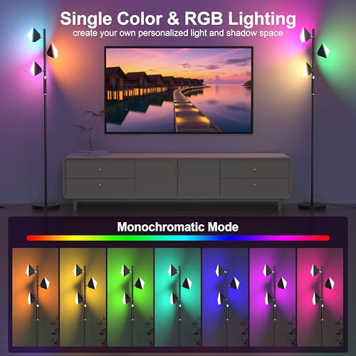 PARTPHONER RGB Tree Floor Lamp for Living Room, Stepless Dimmable Tall Standing Lamp with Remote, Touch Control and 3 Rotatable Light, Bright LED Lights for Bedroom with 4 Color-Changing, Black - Image 5