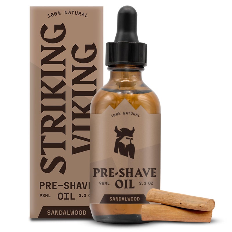 Striking Viking Pre Shave Oil - 3.3 fl oz, Sandalwood - Shaving Oil for Men for Safety Razor Prep & Smooth Protective Formula - Image 1
