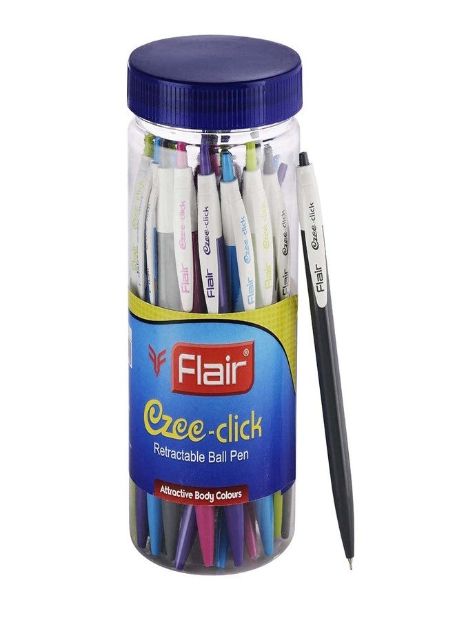 فلير أقلام حبر جاف قابلة للسحب وإعادة التعبئة من Flair Ezee Click | مقاس رأس القلم من 0.7 إلى 1 مم | ألوان باستيل جذابة | تصميم بسيط وأنيق | آلية سهلة وسلسة | حبر أزرق، عبوة من 25 قلمًا × 4 - Image 1