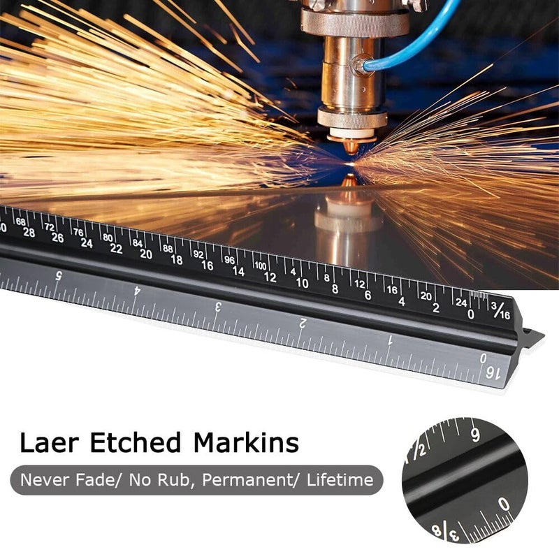 Soraco 12" Aluminum Triangular Architect Scale Ruler â€“ Laser-Etched Imperial Measurements â€“ Durable Black Anodized Finish â€“ Ideal for Architects, Engineers, Draftsmen, and Students(Black) - Image 5