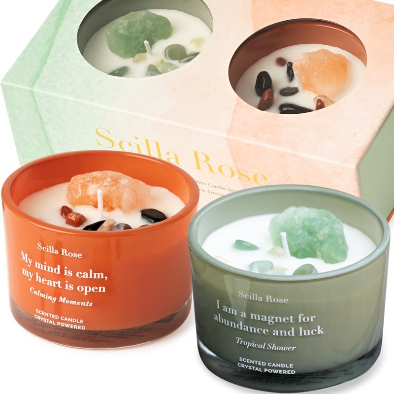 Candle Gift Set for Women Scented Candles Infused with Crystals Pure Natural Fruity Essential Oil Special and Unique  Mindfulness Gifts Presents for Her