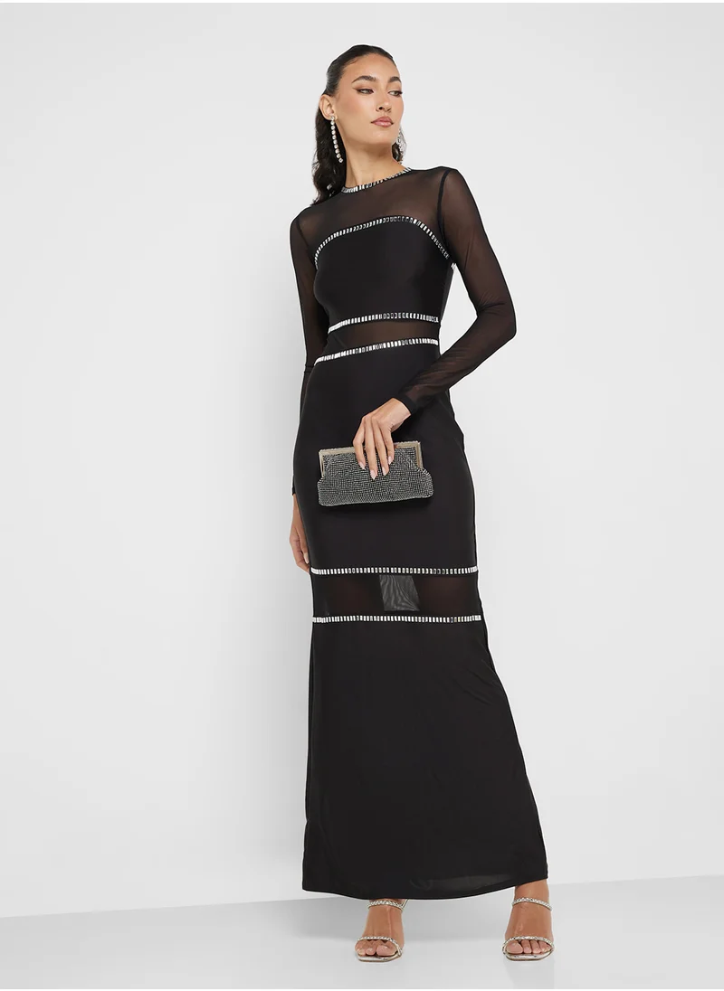 جينجر Mesh Bodycon Embellished Evening Dress