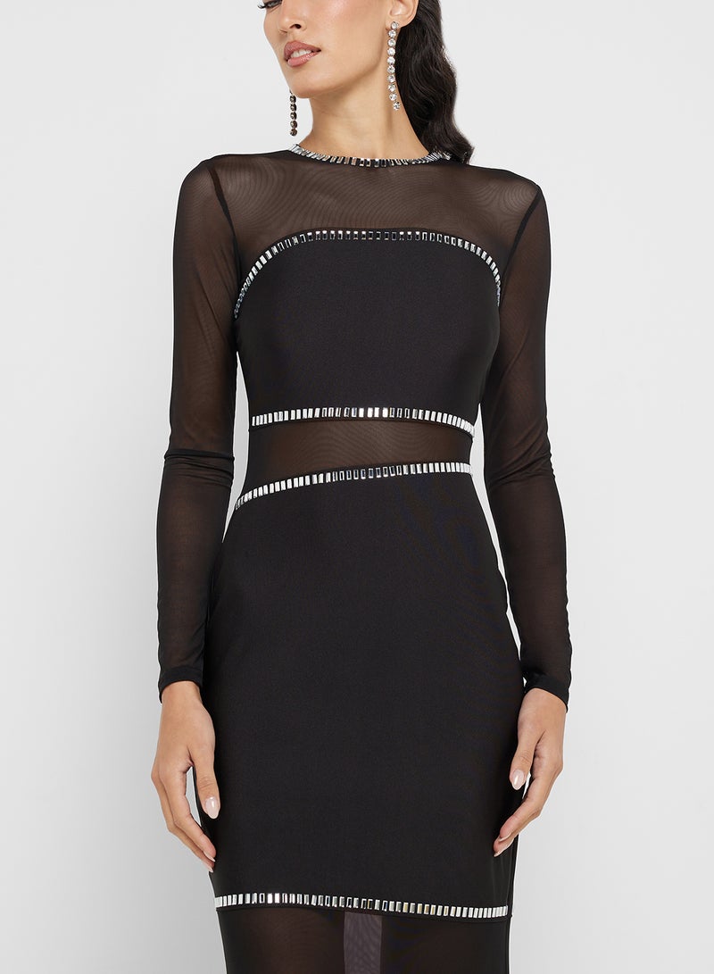 Ginger Mesh Bodycon Embellished Evening Dress - Image 3