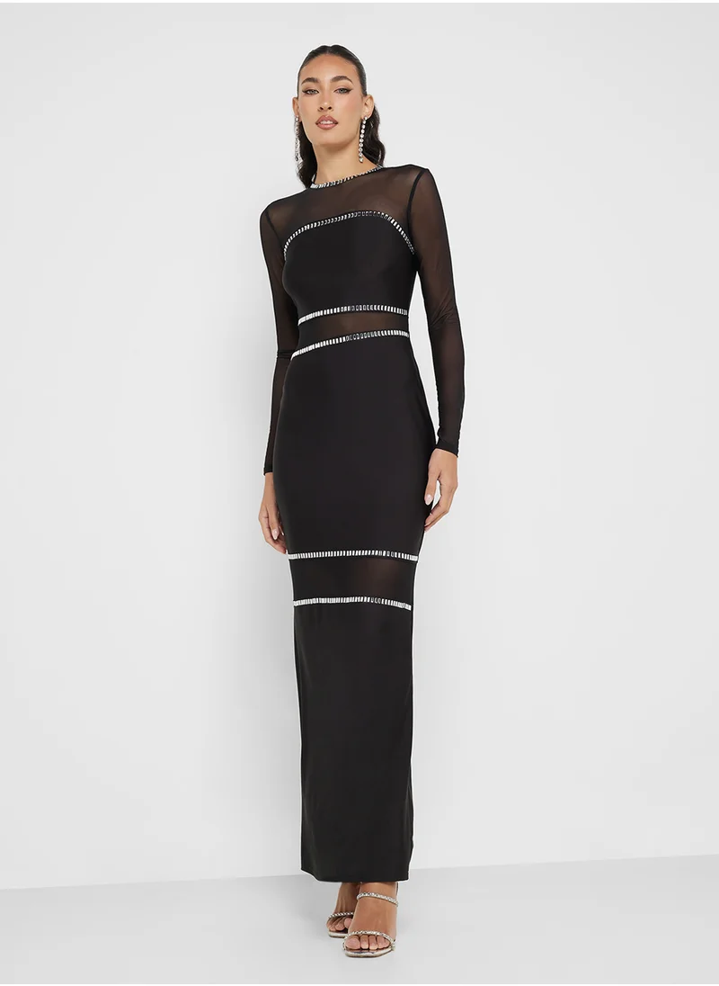 جينجر Mesh Bodycon Embellished Evening Dress