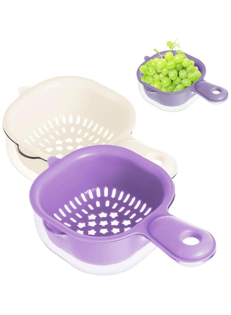 Dual-Layer Veggie Colander Draining Basket, 2 in 1 Kitchen Colander Set for Pasta, Spaghetti, Berry, Salads, and Fruits Washing, Plastic (Purple + White) - Image 1