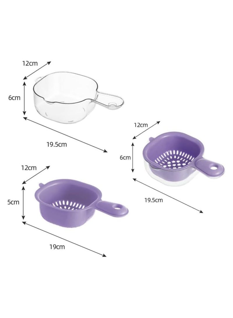 Dual-Layer Veggie Colander Draining Basket, 2 in 1 Kitchen Colander Set for Pasta, Spaghetti, Berry, Salads, and Fruits Washing, Plastic (Purple + White) - Image 2