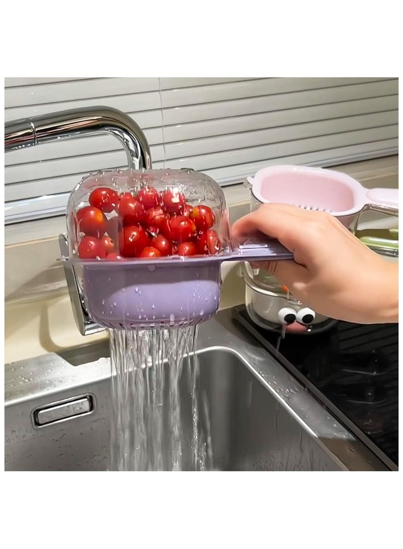 Dual-Layer Veggie Colander Draining Basket, 2 in 1 Kitchen Colander Set for Pasta, Spaghetti, Berry, Salads, and Fruits Washing, Plastic (Purple + White) - Image 3