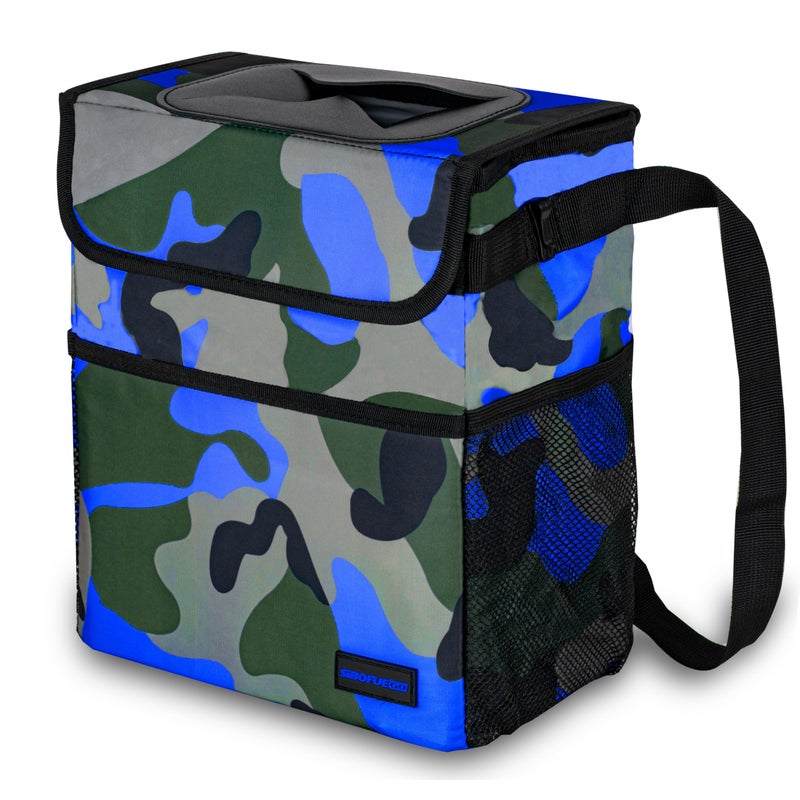 SIBOFUEGO Cute Car Trash Can with Lid â€“ Multipurpose Collapsible Trash Bin for Car, Leak-Proof Organizer, Waterproof Garbage Can with Storage Pockets & Adjustable Straps, 2 Gallons (Camo Blue) - Image 1