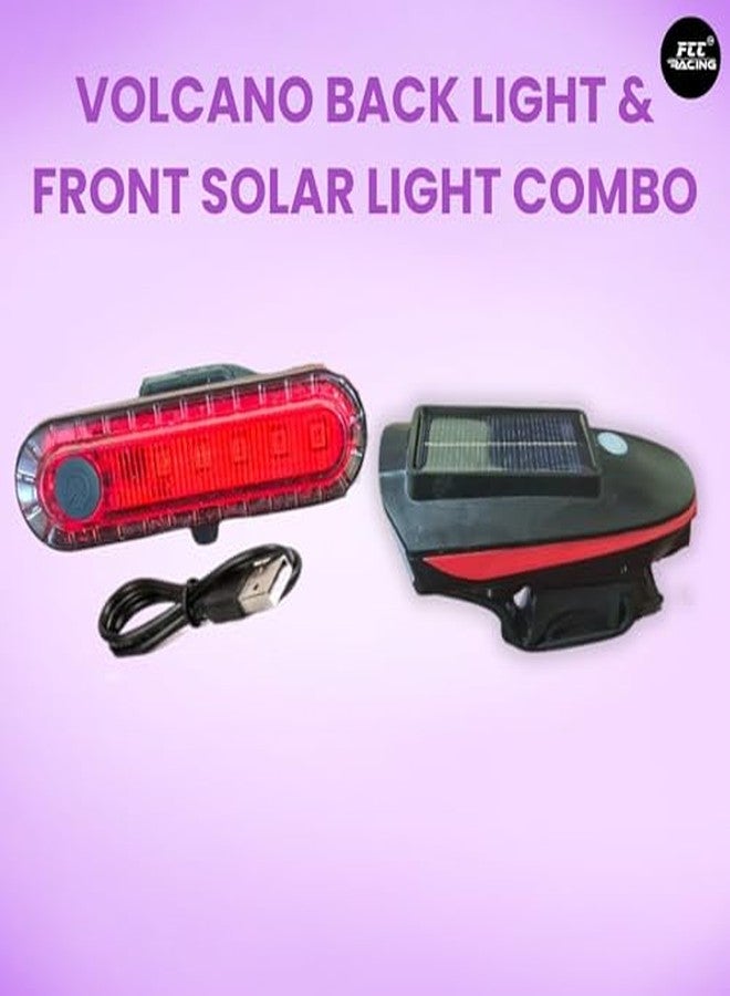 FCCRACING Front Solar Light and Volcano Back Light Combo for Bicycle - Solar Charging, Modern Design - Image 3