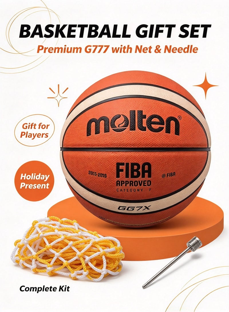 Molten GG7X Basketball, FIBA Approved Category 7 Game Ball with Net and Needle, Official Indoor Outdoor Basketball for Training, Matches and Gifts - Image 1
