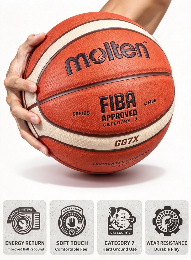 Molten GG7X Basketball, FIBA Approved Category 7 Game Ball with Net and Needle, Official Indoor Outdoor Basketball for Training, Matches and Gifts - Image 2