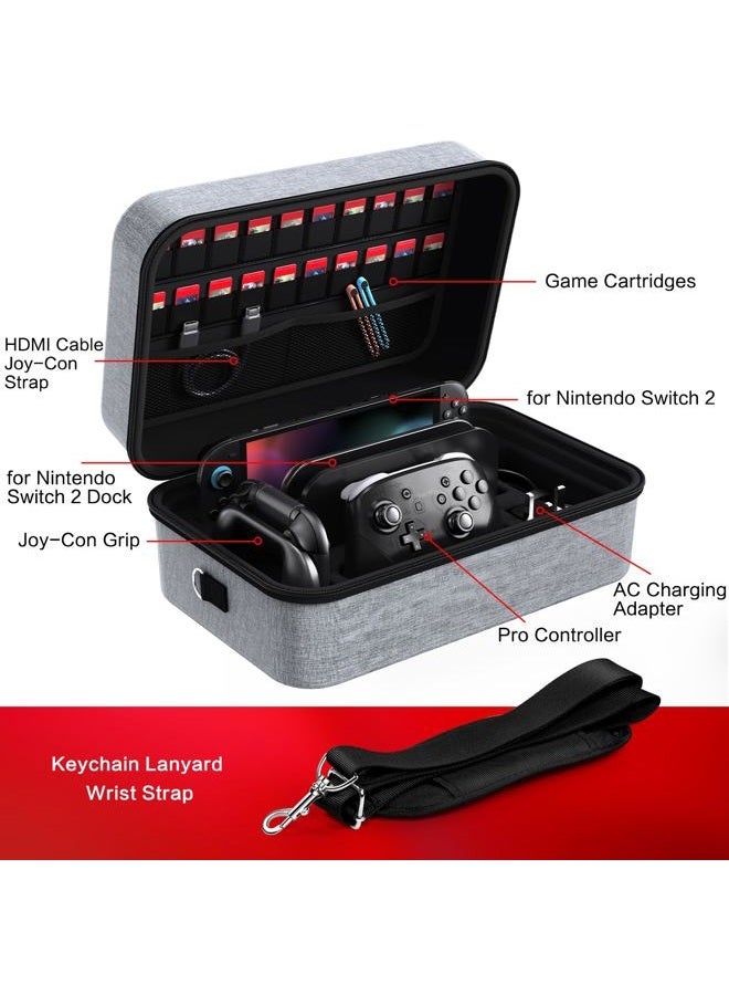 ivoler Carrying Case Compatible with Nintendo Switch 2 Model (2025), Deluxe Hard Travel Case for Switch Console, Dock Switch, Original Charger, Game and Other Accessories - Grey - Image 4
