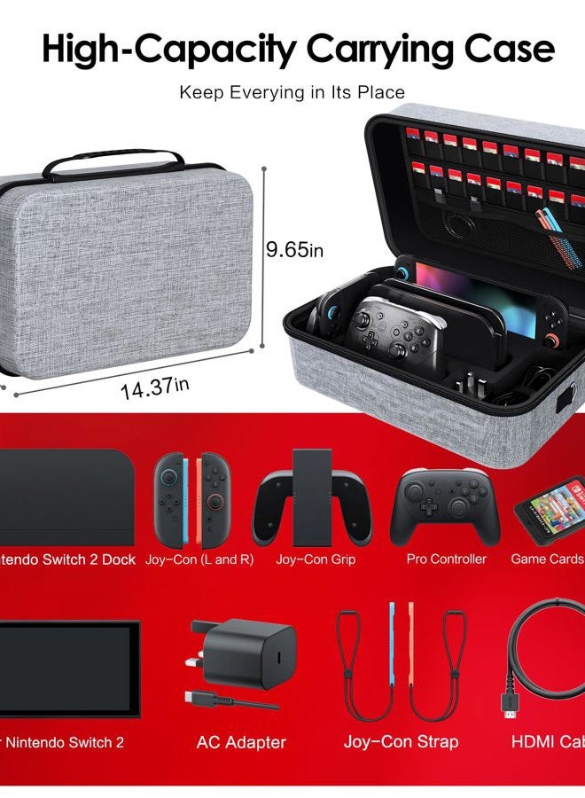 ivoler Carrying Case Compatible with Nintendo Switch 2 Model (2025), Deluxe Hard Travel Case for Switch Console, Dock Switch, Original Charger, Game and Other Accessories - Grey - Image 2
