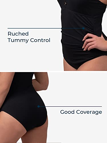 Summer Mae Ribbed One Piece Swimsuits for Women Button up Swimwear Tummy Control Retro Bathing Suits Black Large - Image 5