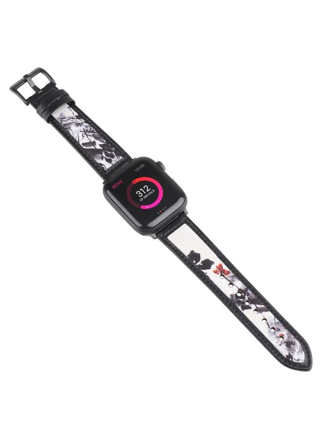 Replacement Strap Ink Painting Leather Watch Band For Apple Watch Ultra 49mm&Watch Ultra 2 49mm / Series 9&8&7 45mm / SE 3&SE 2&6&SE&5&4 44mm / 3&2&1 42mm Black