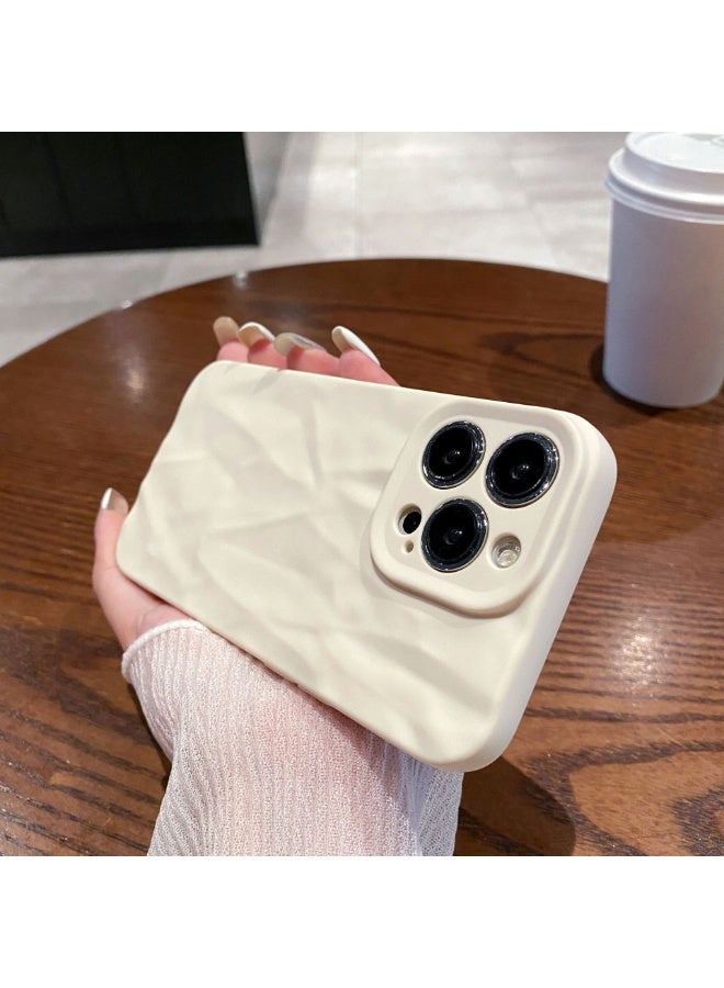 NIBEMINENT Minimalist Solid Matte Pleated Protective TPU Case Cover For iPhone 15 Pro, White