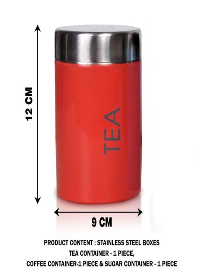 VISAXMI Stainless Steel Tea, Sugar & Coffee Container Set of 3 | Tea Sugar Coffee Canister 800ml | Multi Color Container for Daily Ingredient - Image 2