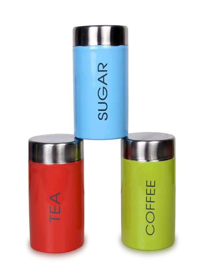 VISAXMI Stainless Steel Tea, Sugar & Coffee Container Set of 3 | Tea Sugar Coffee Canister 800ml | Multi Color Container for Daily Ingredient - Image 3