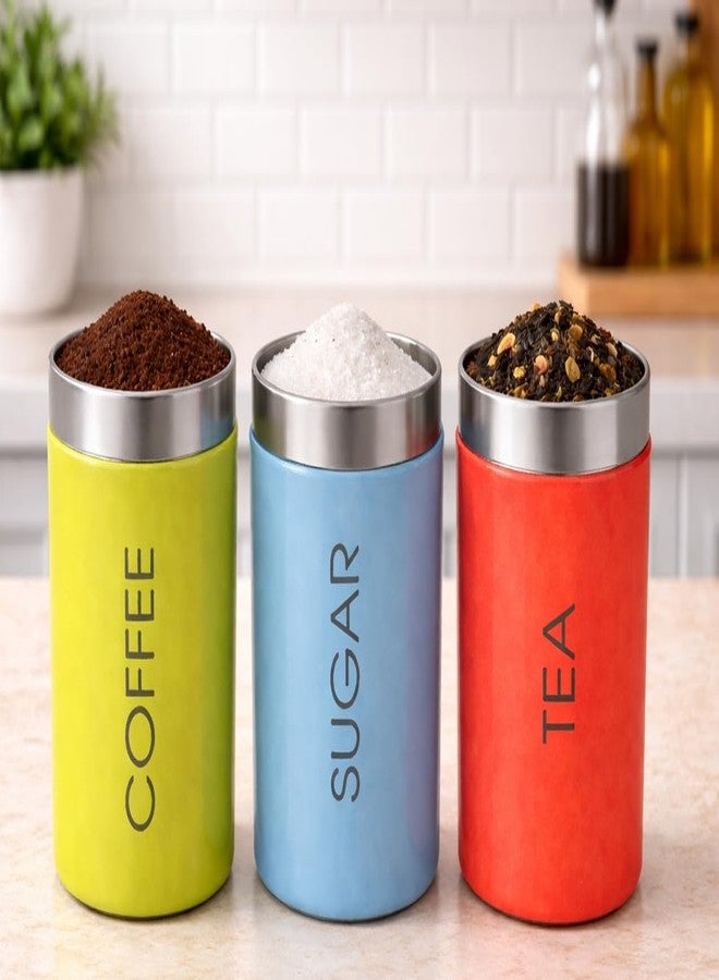 VISAXMI Stainless Steel Tea, Sugar & Coffee Container Set of 3 | Tea Sugar Coffee Canister 800ml | Multi Color Container for Daily Ingredient - Image 1