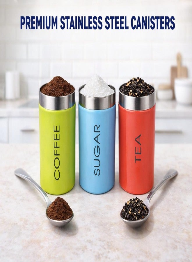 VISAXMI Stainless Steel Tea, Sugar & Coffee Container Set of 3 | Tea Sugar Coffee Canister 800ml | Multi Color Container for Daily Ingredient - Image 4