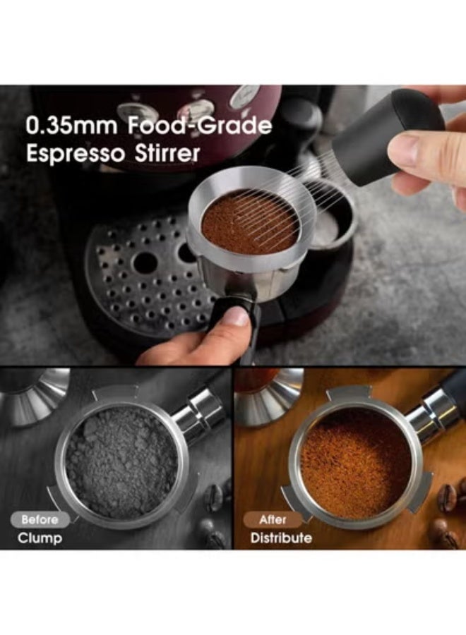 51mm Espresso Accessories Kit – Coffee Distributor & Tamper Leveler, WDT Tool with 0.35mm Needles, Magnetic Dosing Funnel, Fits Delonghi 51mm Portafilters for Home Barista - Image 3