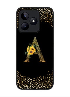 Rugged Black edge case for Realme C51 / Realme Note 50 4G,Custom Monogram Initial Letter Floral Pattern Alphabet - A (Black)
