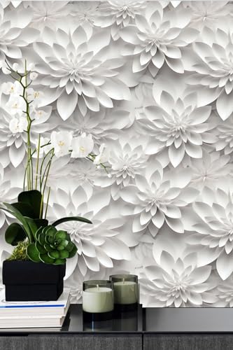 weiseni 3D Wallpaper Stick and Peel Floral Contact Paper Imitation 3D Flat Lotus Flower Wallpaper Removable Renter Friendly for Bedroom Living Room Backsplash 177in x 98ft - Image 1