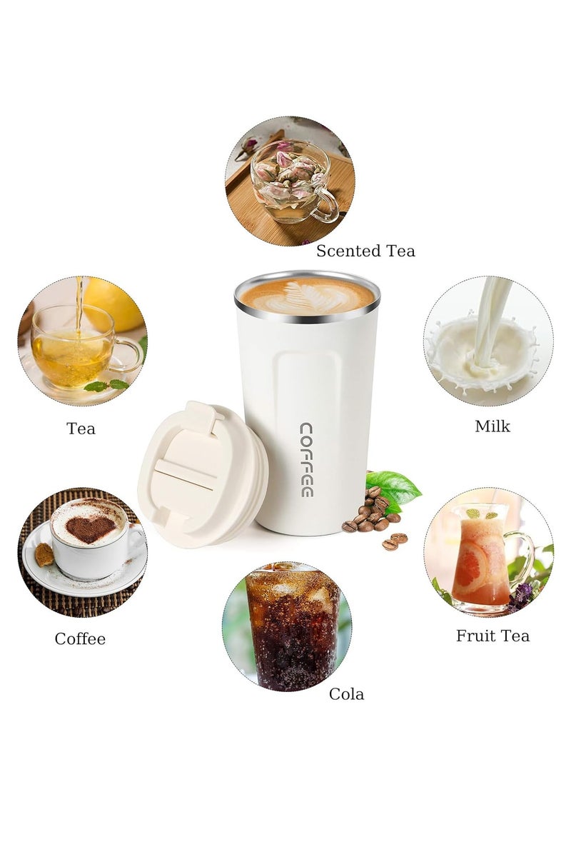 eBasket Leak-Proof Stainless Steel Thermal Coffee Mug Keeps Hot and Cold Drinks (White) - Image 1