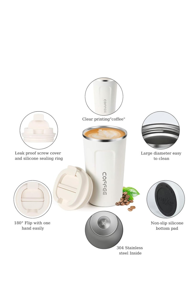 eBasket Leak-Proof Stainless Steel Thermal Coffee Mug Keeps Hot and Cold Drinks (White) - Image 2
