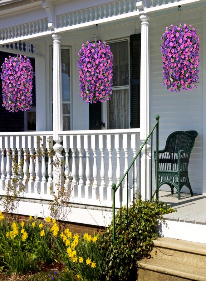 HyeFlora Artificial Fake Hanging Flowers with Basket for Outdoor Decoration,UV Resistant Faux Silk Daisy Flowers Dark Purple and Fuchsia Orchid Vines in Planter Realistic Hanging Baskets for Home Porch Garden - Image 5
