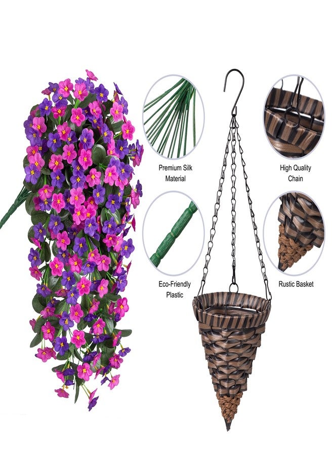 HyeFlora Artificial Fake Hanging Flowers with Basket for Outdoor Decoration,UV Resistant Faux Silk Daisy Flowers Dark Purple and Fuchsia Orchid Vines in Planter Realistic Hanging Baskets for Home Porch Garden - Image 2