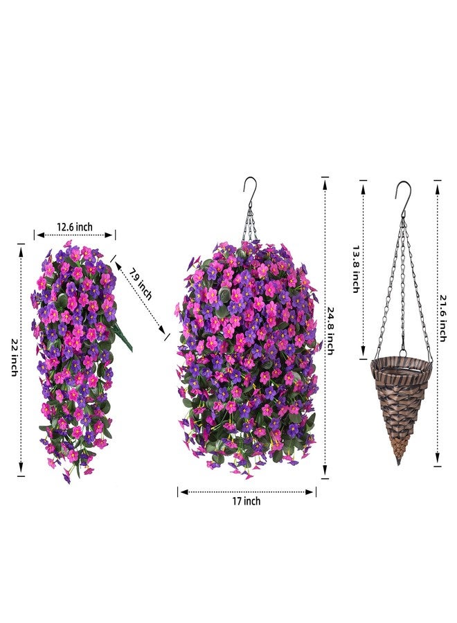 HyeFlora Artificial Fake Hanging Flowers with Basket for Outdoor Decoration,UV Resistant Faux Silk Daisy Flowers Dark Purple and Fuchsia Orchid Vines in Planter Realistic Hanging Baskets for Home Porch Garden - Image 3