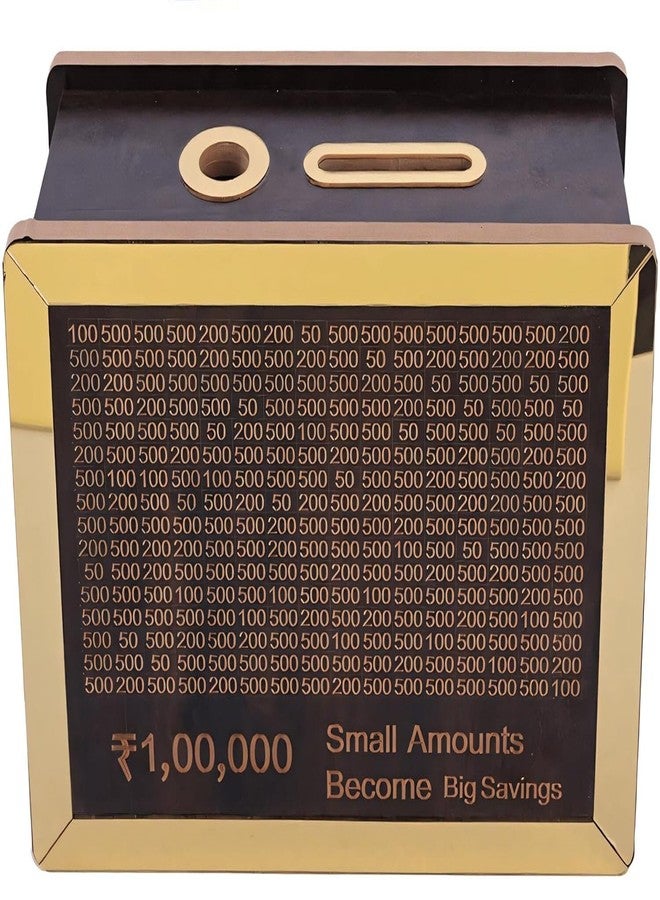 Urshigar Wooden Money Bank Piggy Bank with Carved Design Gulak Savings Challenge Box, Cashbox, Coin Box for Kids Children Savings Vault, Money Saver Box (Golden) - Image 1