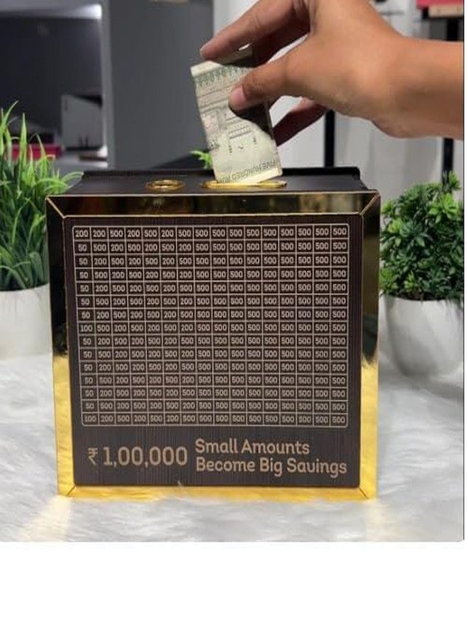Urshigar Wooden Money Bank Piggy Bank with Carved Design Gulak Savings Challenge Box, Cashbox, Coin Box for Kids Children Savings Vault, Money Saver Box (Golden) - Image 2