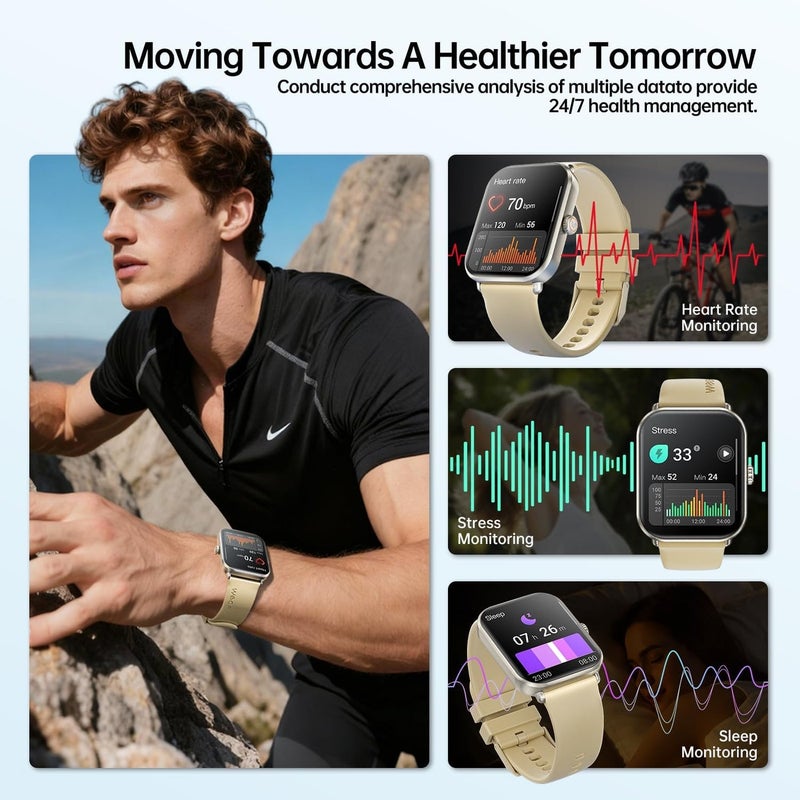 Weofly Active2 Smart Watch with 1.85" HD Touch Screen - Fitness Tracker for Men and Women, IP68 Waterproof, 100+ Sport Modes, Heart Rate, Blood Oxygen, and Sleep Monitor (Gold) - Image 4