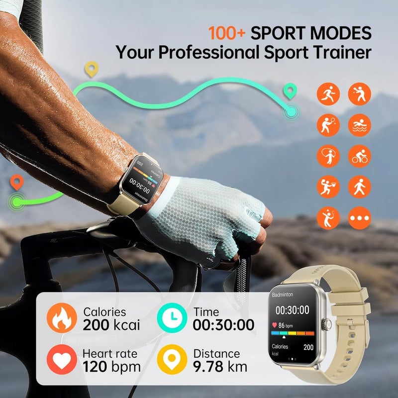 Weofly Active2 Smart Watch with 1.85" HD Touch Screen - Fitness Tracker for Men and Women, IP68 Waterproof, 100+ Sport Modes, Heart Rate, Blood Oxygen, and Sleep Monitor (Gold) - Image 3