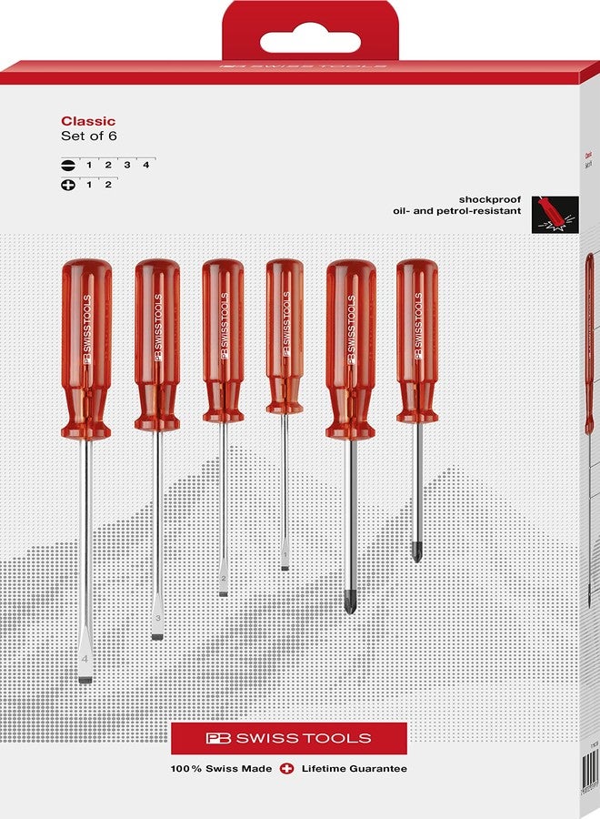 PB Swiss Tools Slotted Phillips Screwdriver Set PB 1560.CBB | 100% Swiss Made | 6-Piece Classic Screwdriver Set Size PH1 PH2, Slotted 1-4 - Image 1