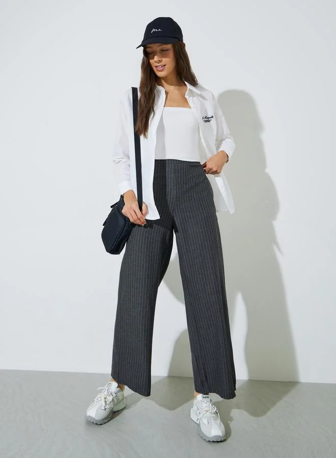 ستايلي Charcoal Pinstripe Wide Leg Pants