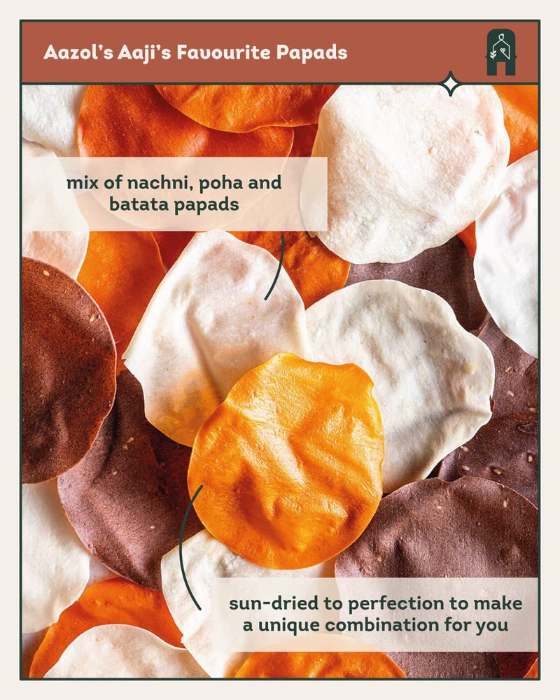 Aazol Aaji's Favourite Papads: Batata | Ragi | Poha | Aloo Papad | Nachni Papad | Rice Papad | Unique Combo Pack (100g) - Image 3