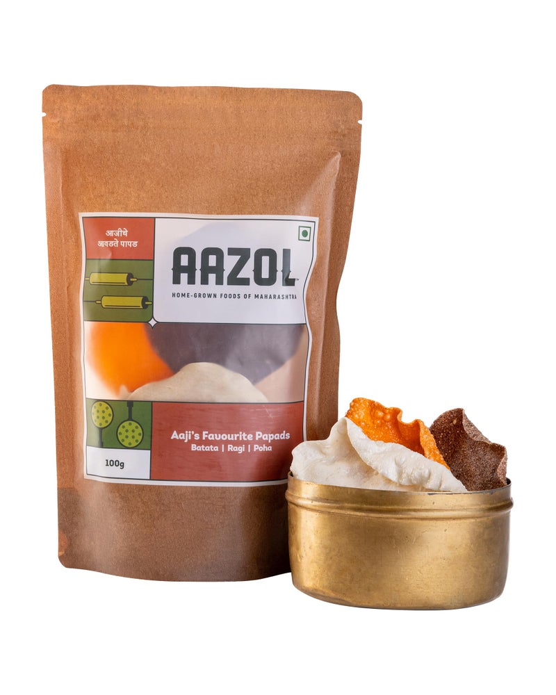 Aazol Aaji's Favourite Papads: Batata | Ragi | Poha | Aloo Papad | Nachni Papad | Rice Papad | Unique Combo Pack (100g) - Image 1