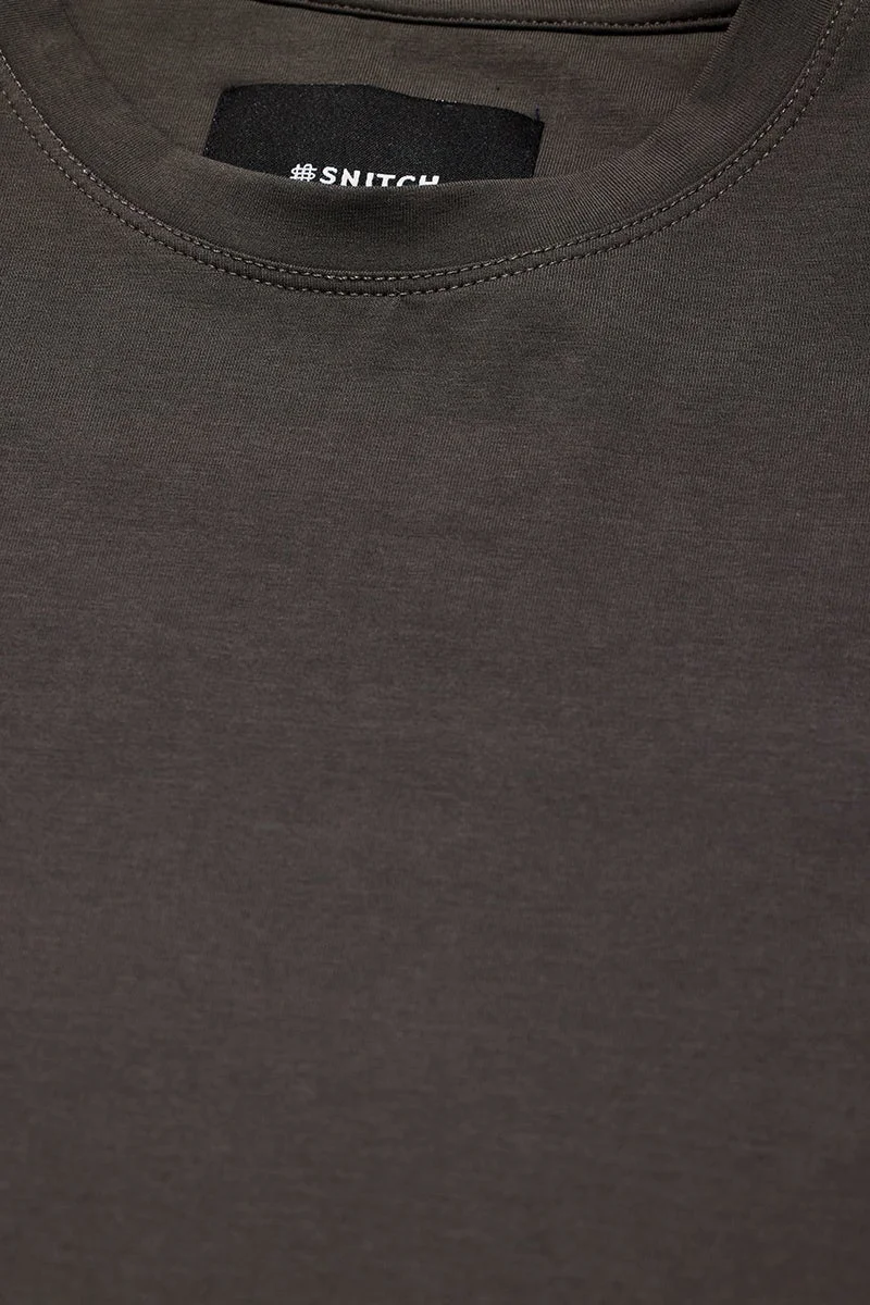 SNITCH Charcoal Grey Solid Half Sleeve Slim Fit Casual T-Shirt