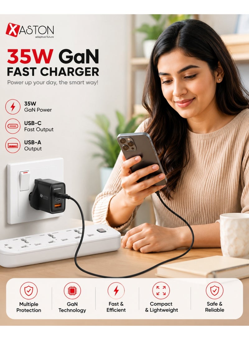 Xaston NHC25 35W GaN Dual Port Fast Charger (USB-C PD + USB-A QC 3.0) - UK Plug - Image 3