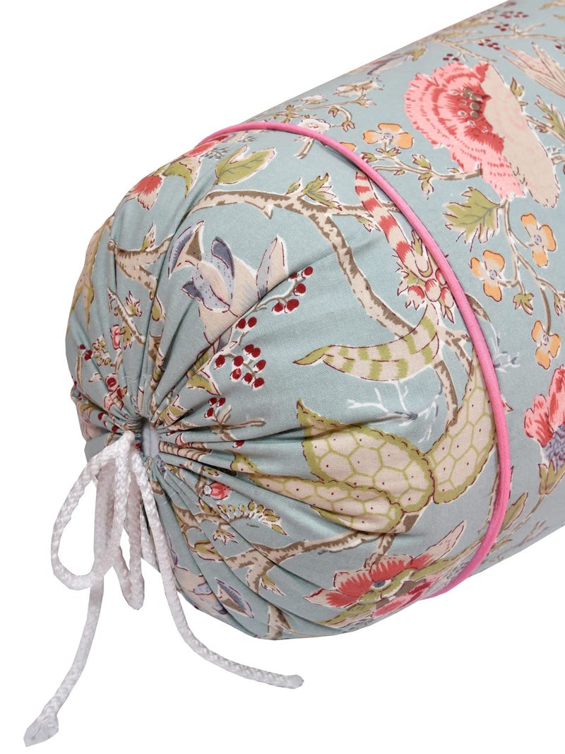 Clasiko® Cotton Bolster Covers; Set of 2; 220 TC; Grey Flowers & Green Leaves; 30x15 Inches; 42098 - Image 2