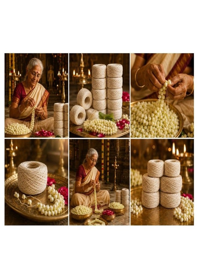 Natural Cotton Thread Roll for Flower Garlands | Soft & Strong Pooja String for Jasmine, Decoration & Handicraft | Eco-Friendly White Cotton Twine(10 Pcs per Pack) (White Big, Single) - Image 3