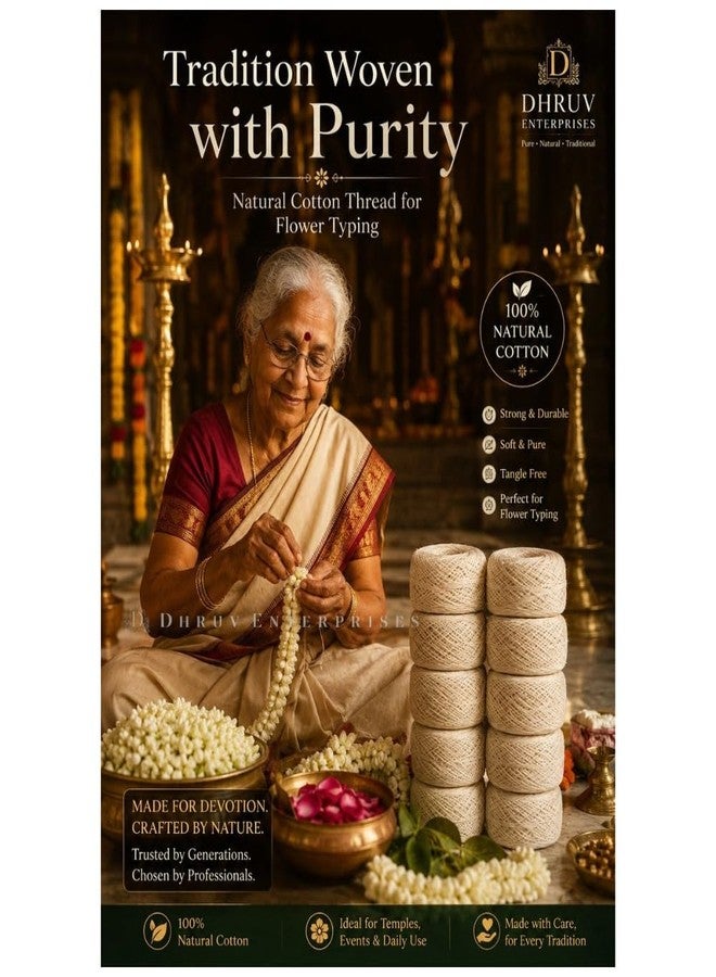 Natural Cotton Thread Roll for Flower Garlands | Soft & Strong Pooja String for Jasmine, Decoration & Handicraft | Eco-Friendly White Cotton Twine(10 Pcs per Pack) (White Big, Single) - Image 2
