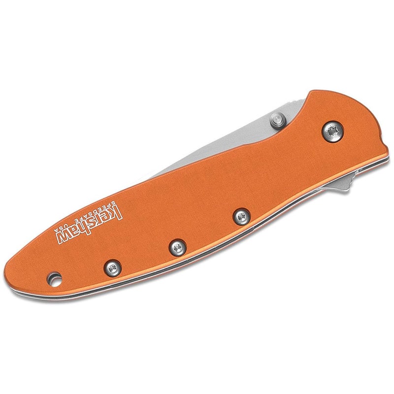 Kershaw Leek, Orange Pocket Knife (1660OR), 3 Bead-Blasted High-Performance Sandvik 14C28N Steel Blade, Orange Anodized Aluminum Handle, SpeedSafe Assisted Opening, Liner and Tip Lock Slider; 2.4 OZ - Image 2