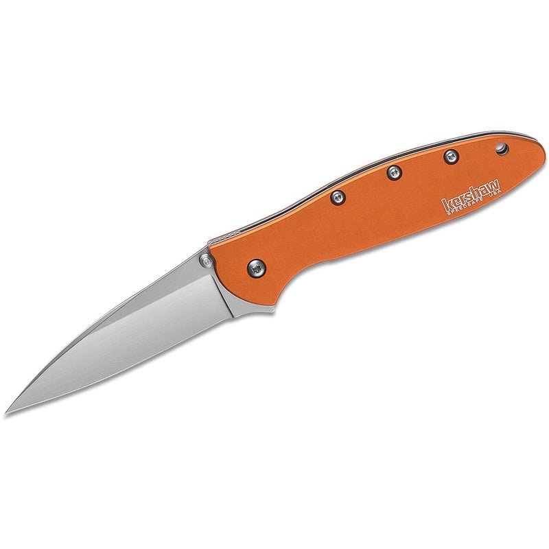 Kershaw Leek, Orange Pocket Knife (1660OR), 3 Bead-Blasted High-Performance Sandvik 14C28N Steel Blade, Orange Anodized Aluminum Handle, SpeedSafe Assisted Opening, Liner and Tip Lock Slider; 2.4 OZ - Image 1