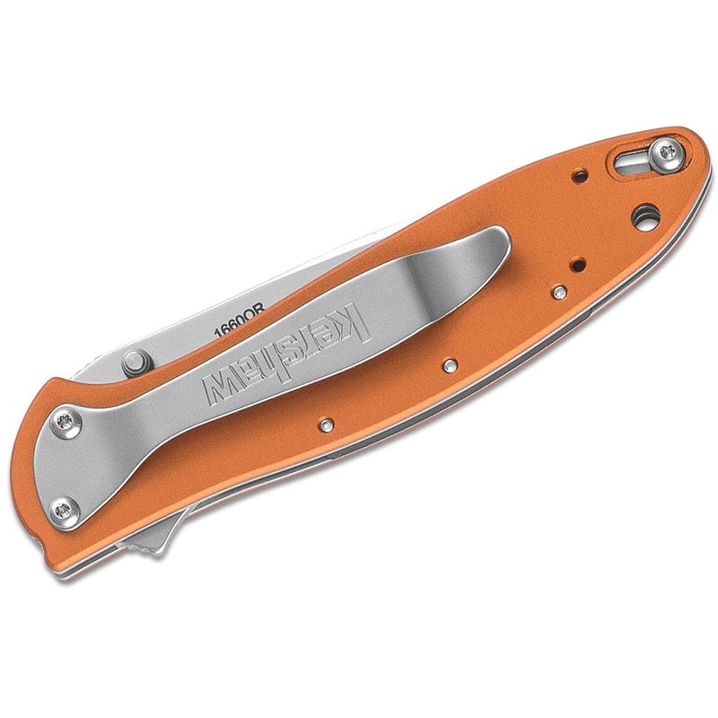 Kershaw Leek, Orange Pocket Knife (1660OR), 3 Bead-Blasted High-Performance Sandvik 14C28N Steel Blade, Orange Anodized Aluminum Handle, SpeedSafe Assisted Opening, Liner and Tip Lock Slider; 2.4 OZ - Image 3